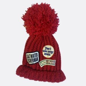 Vintage Red Knit Pom Pom Hat 🍒